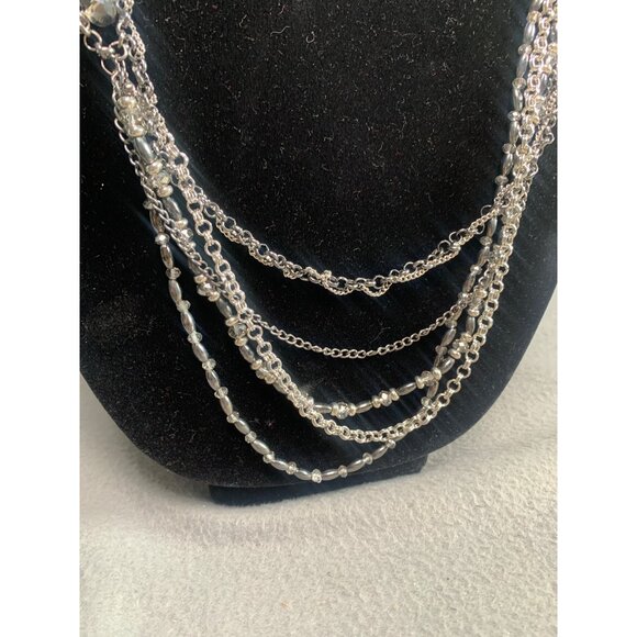 Layered Silver-Tone Multi-Strand Chain Necklace 38" Lobster Clasp Closure - Picture 3 of 7